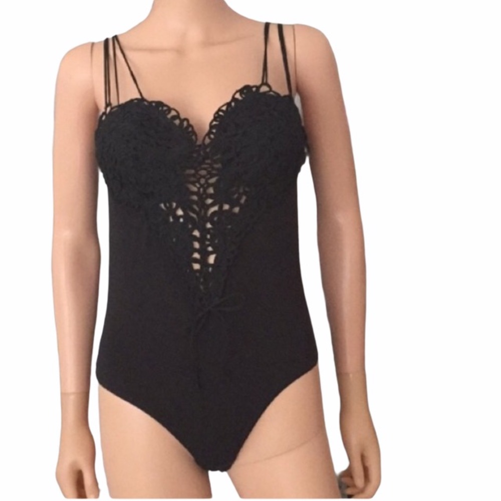 NWT Vintage Women's Brazilian Black Cotton Bodysuit Made in Hong Kong